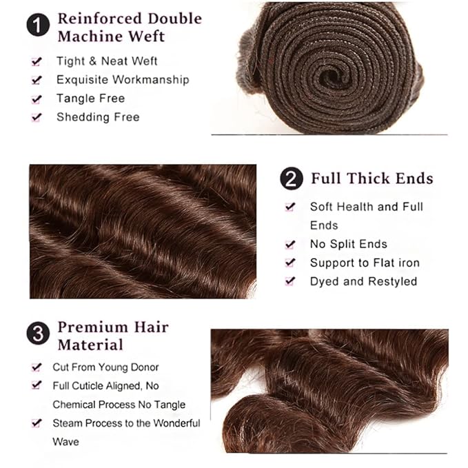#4 Brown Bundles Human Hair Deep Wave Bundles 10 12 Inch Human Hair Weave 2 Bundle Unprocessed Brazilian Virgin Hair Chocolate Deep Wave Human Hair Extensions