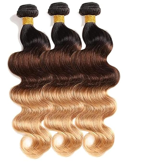 4/27 Human Hair Bundles Ombre Blonde Body Wave Bundle Niegmeag Virgin Soft and Silky Hair 3 Bundles 24 26 28 Inch Double Weft 4/27 Body Wave Bundle Hair Weave
