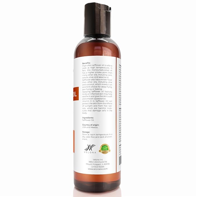 velona Safflower Oil 4 fl oz | 100% Pure and Natural Carrier Oil | Refined, Expeller Pressed | Cooking, Skin, Hair, Body & Face Moisturizing | Use Today - Enjoy Results