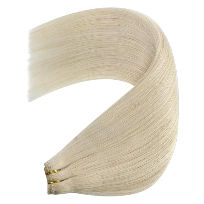 YoungSee Weft Human Hair Extensions Blonde Sew in Real Hair Extensions Platinum Blonde Soft and Silky Sew in Weft Human Hair Extensions 24Inch 100G