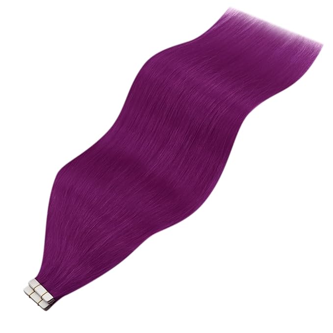 YoungSee Tape in Extensions Human Hair Purple Invisible Tape in Hair Extensions Human Hair Purple 10pcs 25g Seamless Human Hair Tape in Extensions Color 14In Tape ins Human Hair Extensions for Cosplay