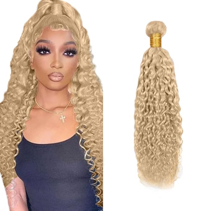 #22 Blonde Bundles Human Hair Water Wave Bundles 30 Inch Human Hair Weave 1 Bundle Unprocessed Brazilian Virgin Hair Ash Blonde Water Wave Human Hair Extensions 50 Grams/Bundle