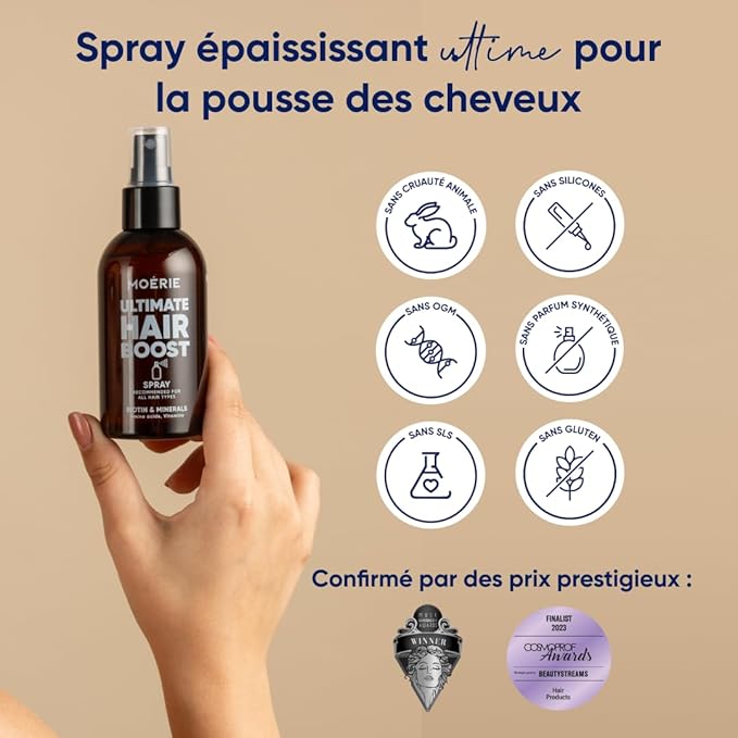 Moerie Ultimate Hair Growth Spray Designed to Strengthen & Stop Hair Loss - 100% Natural Serum for with over 100 Minerals, Vitamins & Amino acids - Fresh Scent - 5.07 Fl. Oz