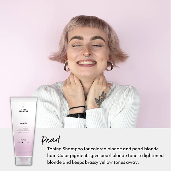FOUR REASONS Pearl Blonde Hair Toner & Color Depositing Shampoo - Sulfate Free, Vegan, Color Treated Hair, 8.45 Fl Oz (Pearl)