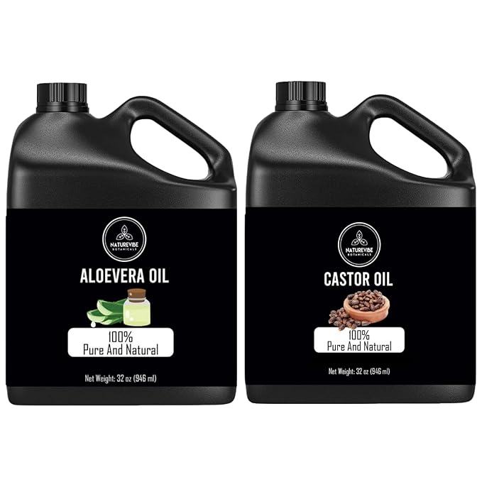 Naturevibe Botanicals Aloevera Oil 32oz and Castor Oil 32oz | Oil Combo