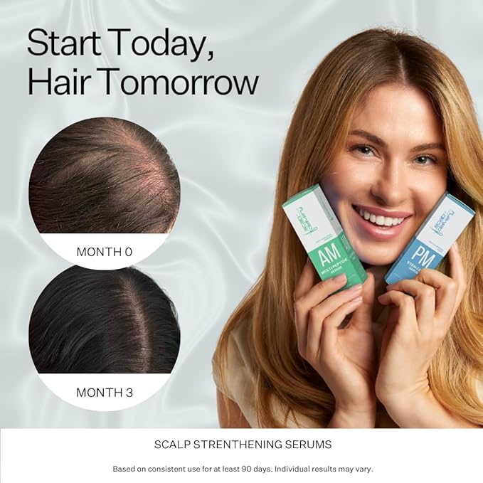 Peptide & Stem Cell Hair Growth Serum, AM & PM Bundle – Formula with Apple Stem Cells for Thicker, Stronger Hair – Stem Cell Scalp Serum for Hair Growth and Nourishment for Men & Women