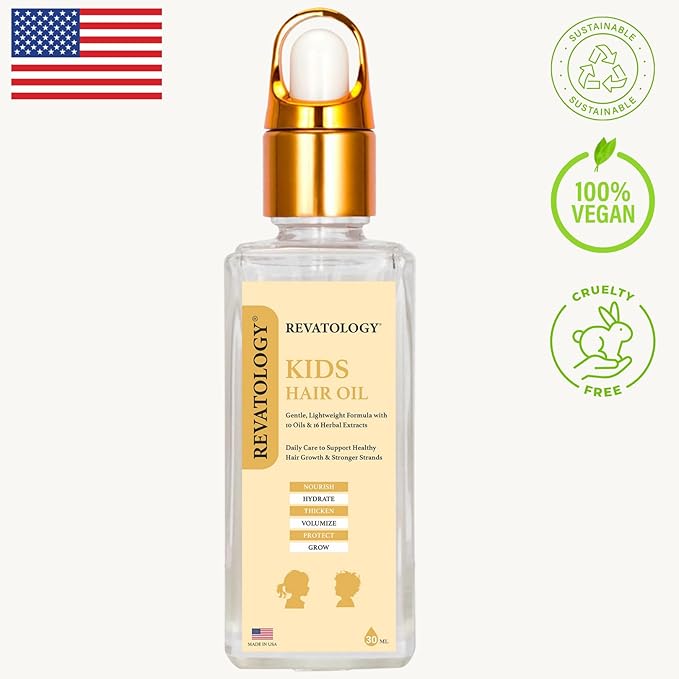 REVATOLOGY Kids & Baby Hair Growth Oil (Made in USA) Extra Strength pre-rinse Pediatric Formula with 26 Cold-Pressed Botanicals & Extracts | Cruelty & Chemical Free