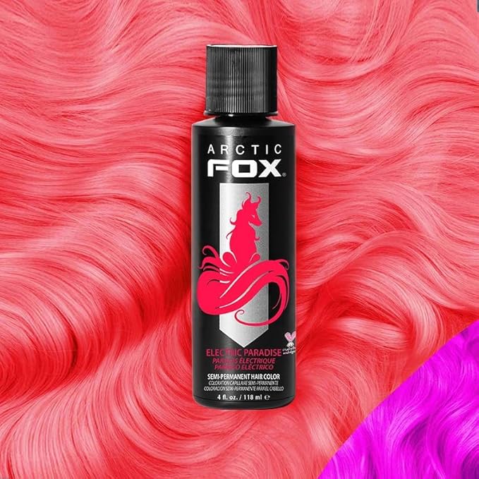 Arctic Fox Semi-Permanent Hair Dye, Vegan & Cruelty-Free, UV Reactive Neon Pink, Electric Paradise, Long Lasting, Conditioning, Ammonia-Free, 4 Fl Oz (Pack of 2)