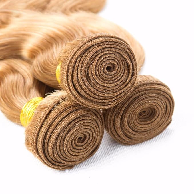 #27 Blonde Bundles Body Wave Human Hair Bundles 24 26 28 Inch Unprocessed Brazilian Virgin Hair Weave 3 Bundles Honey Blonde Human Hair Extensions For Woman 50 Grams Per Bundle