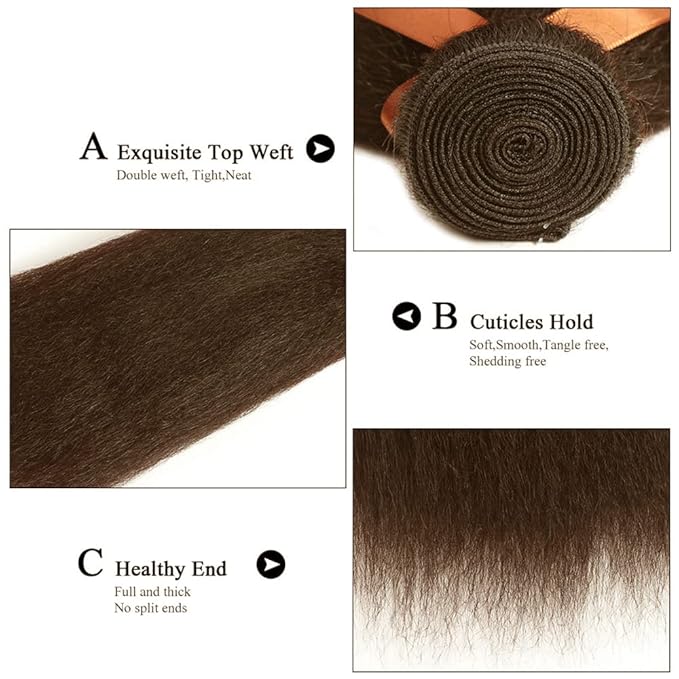 #4 Brown Bundles Human Hair Kinky Straight Bundles 22 24 Inch Human Hair Weave 2 Bundle Unprocessed Brazilian Virgin Hair Chocolate Yaki Straight Human Hair Extensions