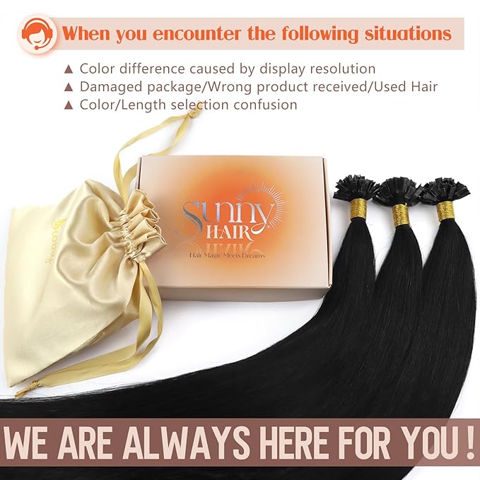Sunny Hair Ktip Human Hair Extensions 18inch K Tip Hair Extensions Real Human Hair Jet Black Pre Bonded Hair Extensions Easy to Curl 50g