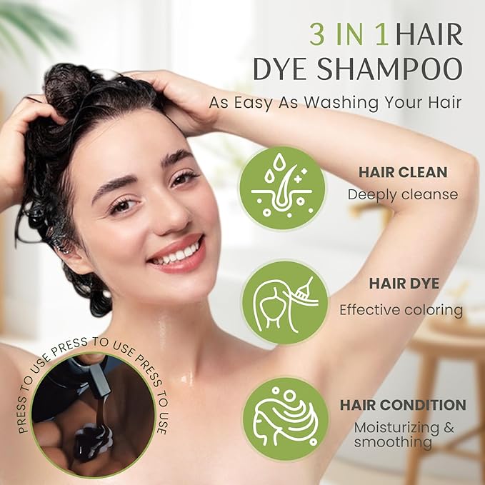 Hair Dye Shampoo 3 in 1, 100% Gray Reducing, Instant Hair Color for Gray Hair Coverage, Natural Shampoo Hair Dye for Women & Men Dark Wine Red Burgundy, Easy To Use & Lasts 3-4 Weeks, 500 ml