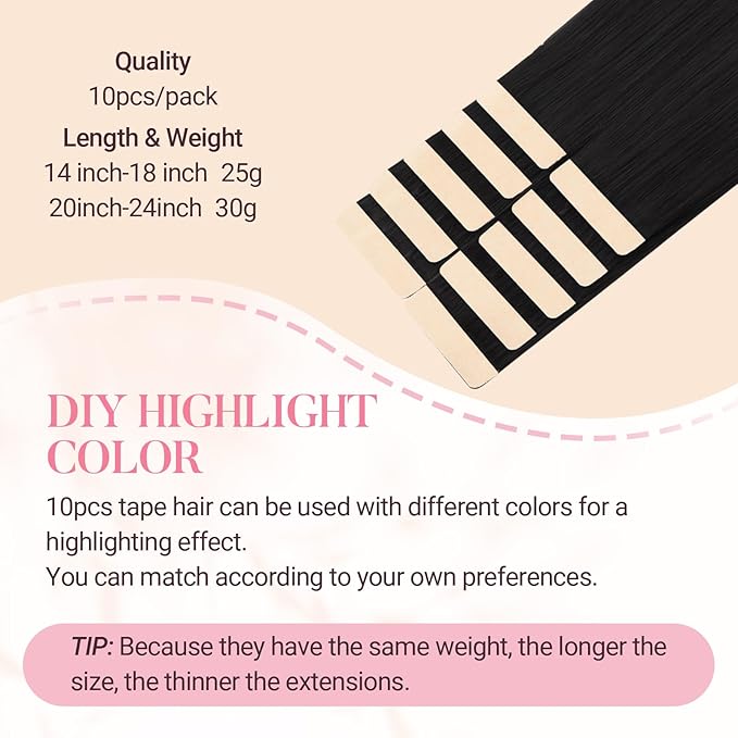 MAXITA Tape in Hair Extensions Human Hair 1B Natural Black 20 Inch 25g 10pcs Thick Ends Remy Seamless Straight Human Hair Extensions Invisible Tape in Extensions Human Hair