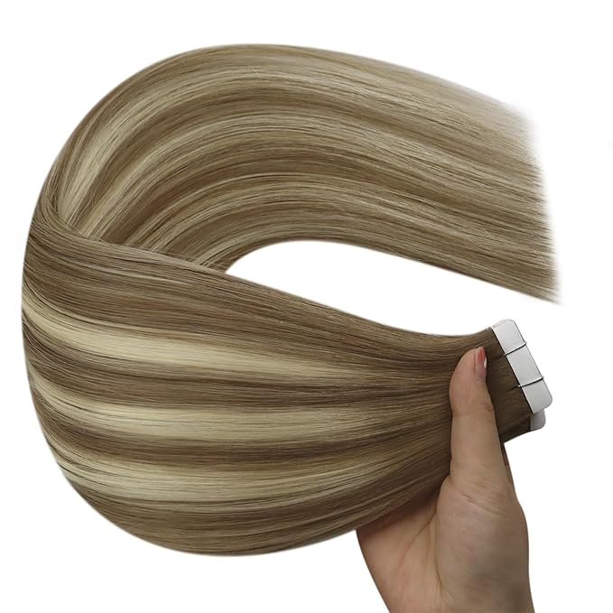 YoungSee Human Hair Tape in Extensions Balayage Tape in Hair Extensions Human Hair Light Brown Ombre Blonde Tape ins Hair Silky Straight 20 Inch Seamless Hair Extension Soft 20pcs 50g