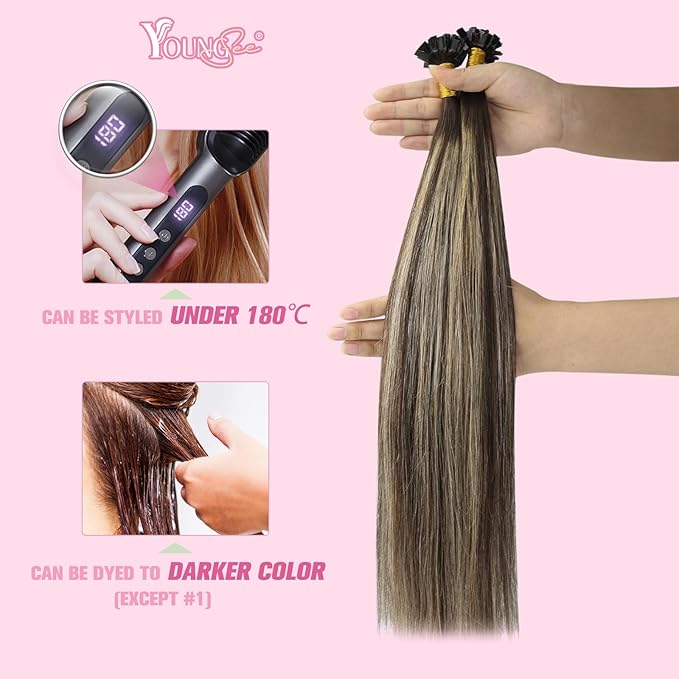 YoungSee Ombre Ktip Hair Extensions Balayage Brown Ombre Blonde K Tip Extensions Ombre 18In 50s/50g Silky Straight