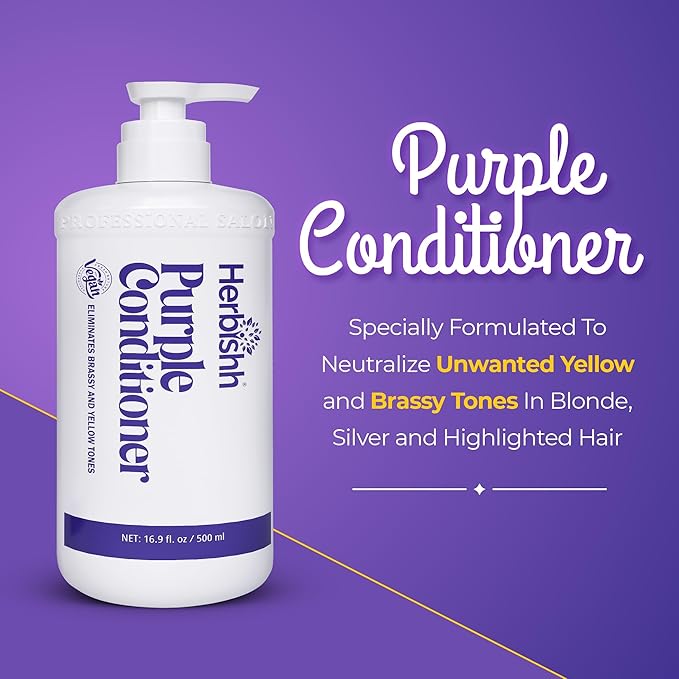 Herbishh Purple Conditioner, Brass Neutralizing Conditioner for Blonde, Silver, & Highlighted Hair, Deep Moisture & Hydration with Jasmine & Avocado, Color-Safe, Vegan & Silicone-Free, 16.9 fl. Oz