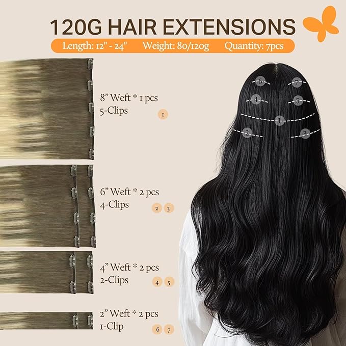 DOORES Hair Extensions Clip in Human Hair, Ash Brown to Platinum Blonde 12 Inch 7pcs 80g, Clip in Hair Extensions Real Human Hair Extensions Human Hair Natural Silky Straight Hair