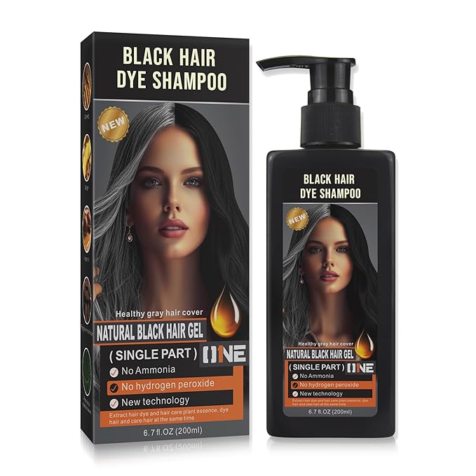 Ammonia-Free Instant Black Hair Dye Shampoo for Gray Coverage,Non-Staining scalp Long-Lasting Natural Black Hair Color Shampoo for Men/Women,Gentle polar Dye for Damaged Hair