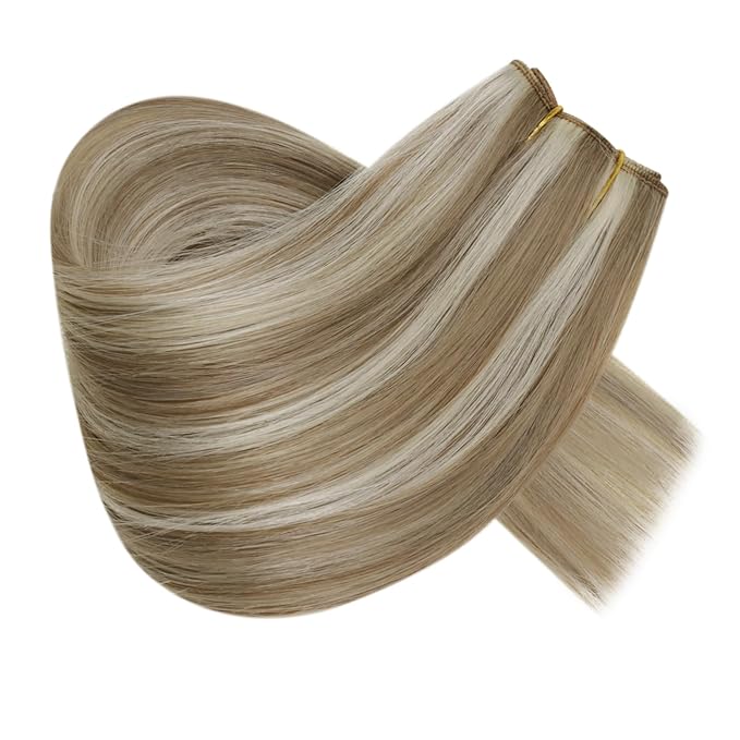 RUNATURE Wire Hair Extensions Human Hair, Invisible Hair Extensions with Transparent Wire, 20 Inch 100g Thick Human Hair Clip in One Piece Extensions, Easy to Apply, Well Blended, #8P24