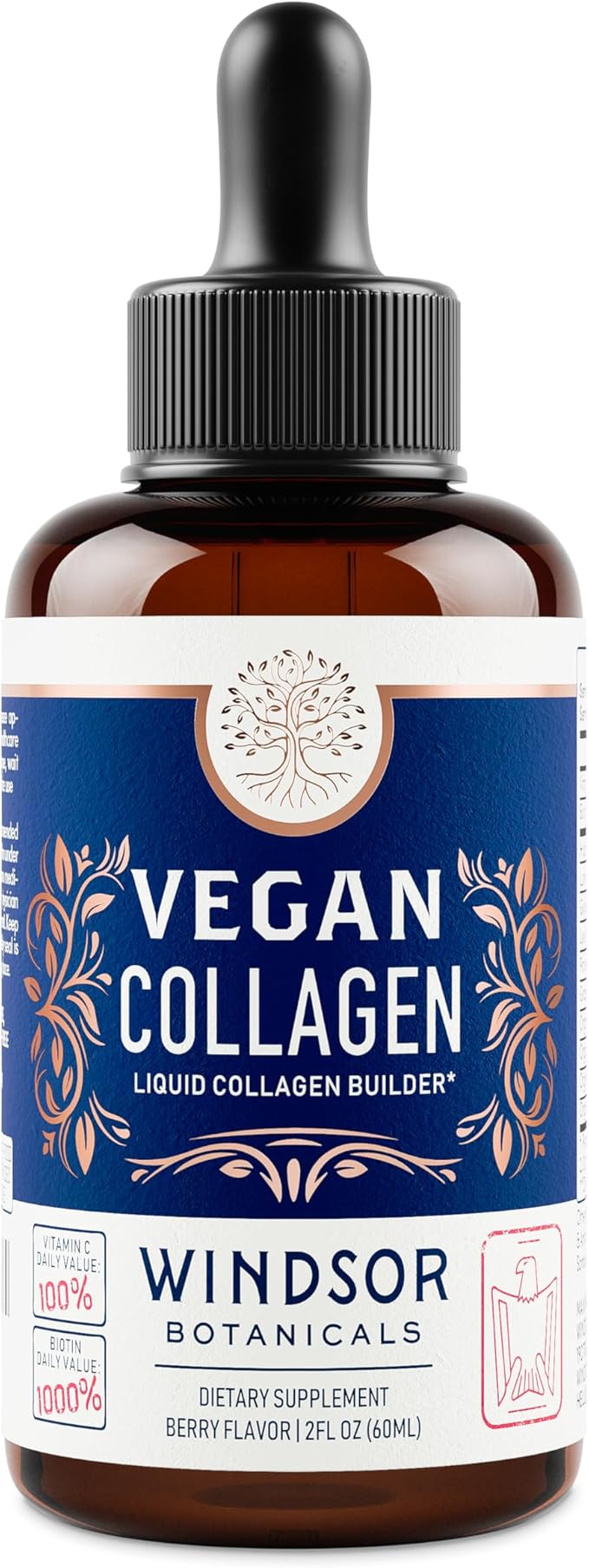 Vegan Collagen Builder Liquid Supplement - Collagen Booster with Vitamin C, Biotin, Hyaluronic Acid & Amino Acids - Organic Fruit & Vegetable Blend - 120ml, 60 Day