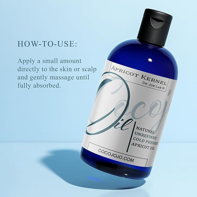 Dr Joe Lab Apricot Kernel Oil - Cold Pressed Pure Natural Moisturizing for Hair and Skin (8 oz)