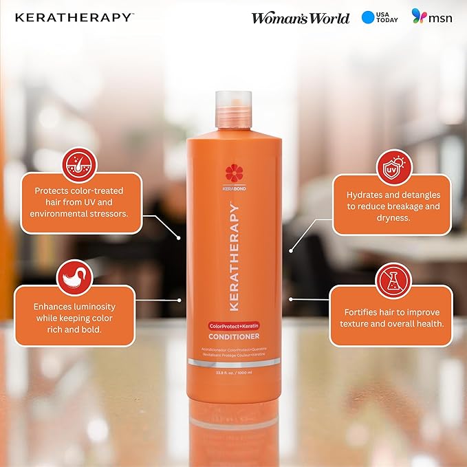 KERATHERAPY Keratin Infused Color Protect Conditioner, 33.8 fl. oz., 1000 ml - Gluten Free Color Protecting Conditioner for Color Treated Hair with Kerabond Technology, Red Raspberry Oil, Omega 3 & 6