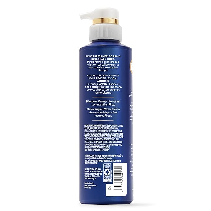 Hair Biology Biotin-Infused Purple Shampoo and Conditioner Set for Grey Hair, Anti-Brassiness, Moisturizing, Color-Safe, Silver & Glowing, Corrects Yellow Tones, 12.8 Fl Oz Each, 8 Pack