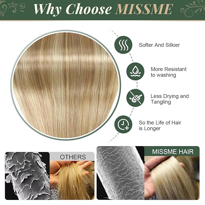 Missme Tape in Hair Extensions Human Hair 18 inch 20 Pcs 50g #P18/613 Ash Blonde Tape ins Human Hair Extensions Remy Hair Skin Weft Seamless Invisible Silky Straight Thick Ends Add Length
