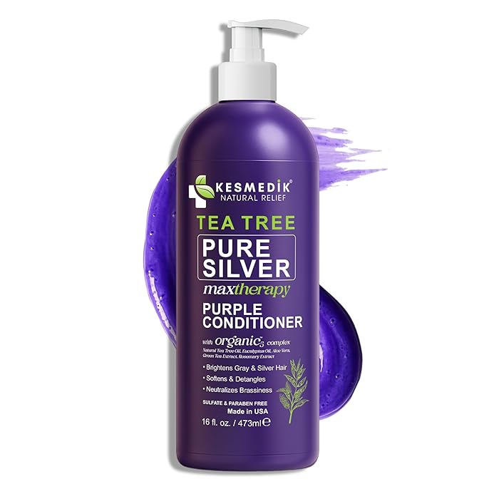 Tea Tree Purple Conditioner, Anti-Brass Toner for Blonde, Silver & Gray Hair, Softens, Repairs Damaged Hair & Salon-Grade Hair Toner Conditioner, 16 fl oz