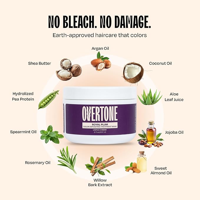 Overtone Color Depositing Semi-Permanent Hair Dye Conditioner - 8 oz For Natural & Color-Treated Hair, Moisturizing Shea Butter & Coconut Oil - Vegan & Cruelty-Free, Purple For Brown is now Royal Plum