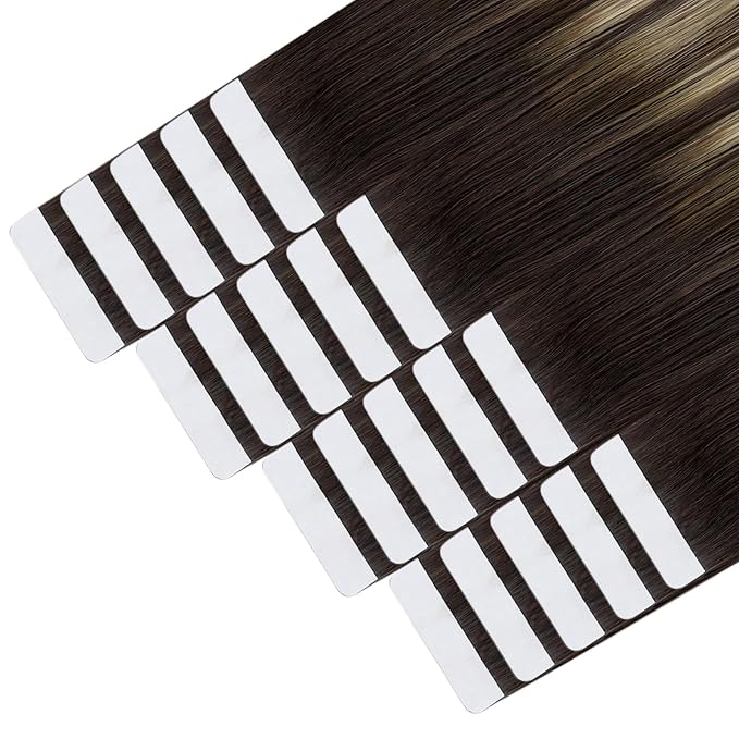 YoungSee Tape in Extensions Human Hair Balayage Tape ins Human Hair Extensions Balayage Dark Brown with Ash Blonde Tape in Hair Silky Straight 20 Inch 20pcs 50g Long-Lasting