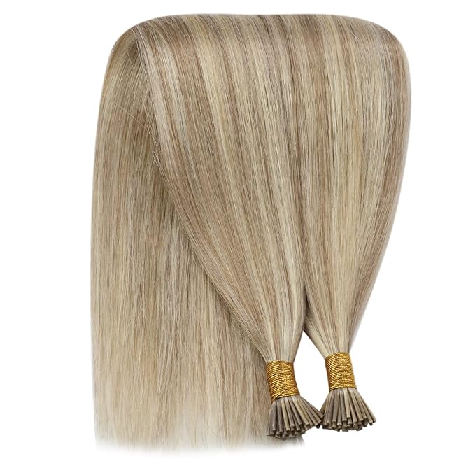 YoungSee I Tip Hair Extensions Blonde Itip Hair Extensions Real Human Hair Blonde Mix Golden Blond Highlight Itip Human Hair Extension Silky Straight 20 Inch 50g 50s