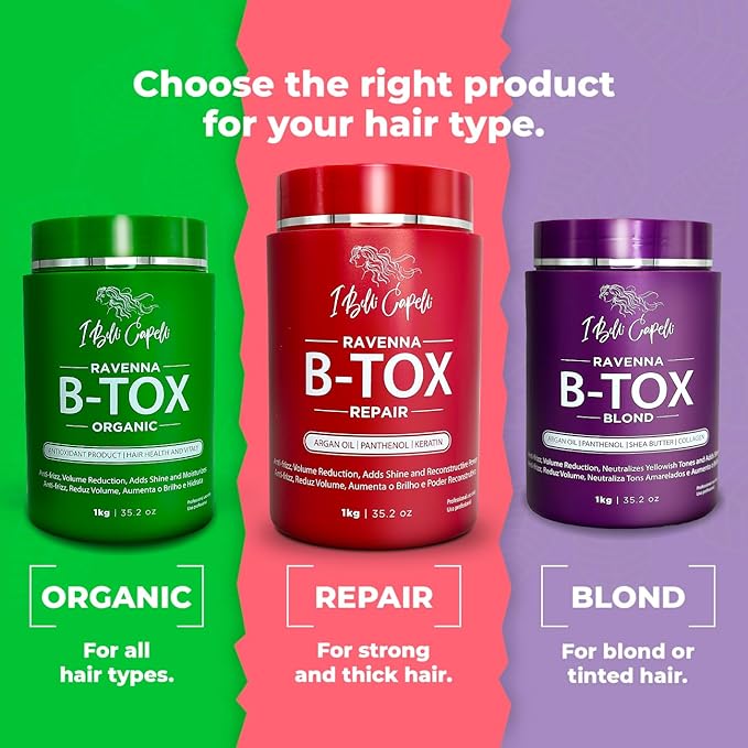 Ravenna B-tox Repair Kit - Hair B-tox Treatment & Argan Oil Mask 44 Fluid Ounces - Formaldehyde-Free, Anti-Frizz, Volume Reduction