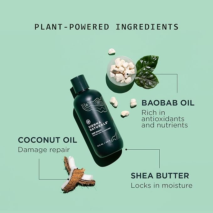 Sienna Naturals - Dew Magic Leave-In Conditioner – Anti Frizz - Lightweight Hydration – Strengthens, Softens & Protects w/Baobab & Coconut Oil – Vegan - Great for Curly Hair - 11oz