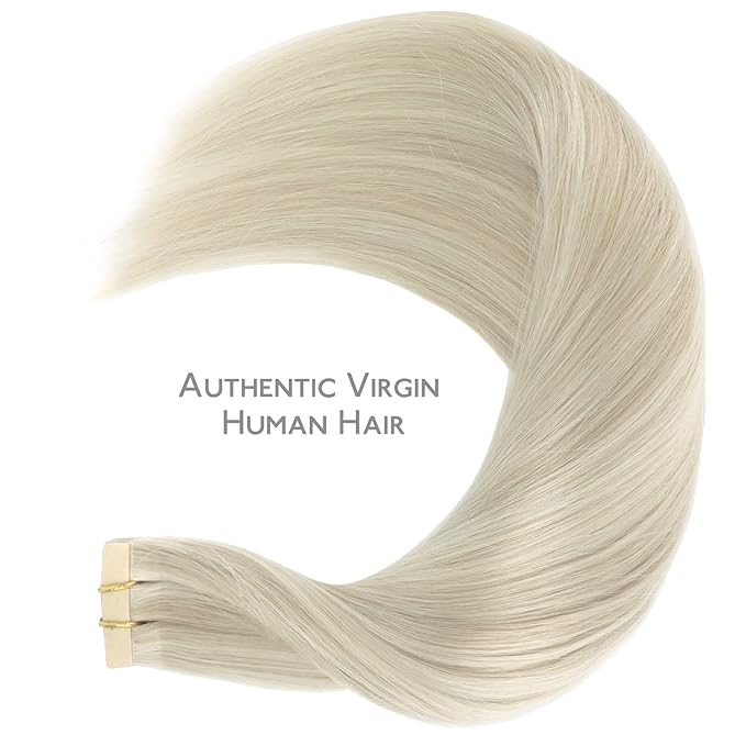 WENNALIFE Tape in Hair Extensions Human Hair, 20pcs 50g 24 inch Ash Blonde Highlighted Platinum Blonde Remy Hair Extensions Straight Human Hair Tape in Extensions Skin Weft Tape Extensions