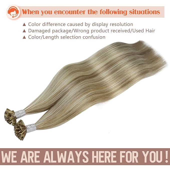 Sunny Hair K Tip Hair Extensions Real Human Hair 18inch Ktip Hair Extensions Human Hair Light Brown Highlights Blonde Keratin Extensions for Women 50g