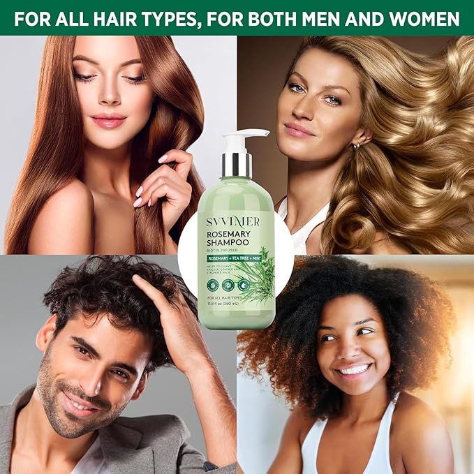 Rosemary Hair Growth Shampoo: Thickening and Regrowth Formula for Men & Women - Rosemary Mint Strengthening Shampoo with Tea Tree Oil Biotin - For Thinning Hair and Hair Loss 11.8 fl.oz