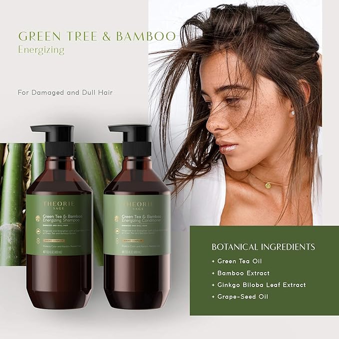 Theorie Green Tea & Bamboo Energizing Conditioner - Irresistible Scent of Green Tea, Jasmine, Amber & Cypress - For Damaged & Dull Hair - Color & Keratin Safe - 800mL