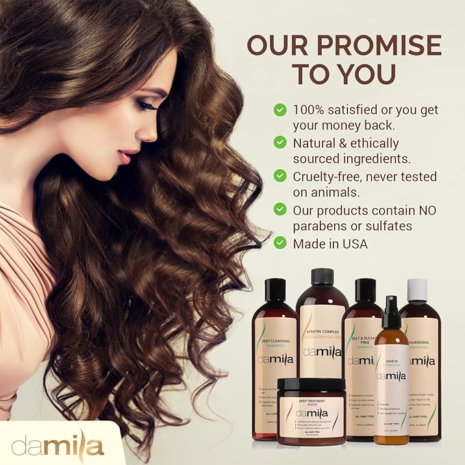 Damila Salt & Sulfate Free Shampoo & Conditioner for Keratin and Color Treated Hair - Professional Keratin Value Pack for Damaged, Frizzy, Curly, Dry & Thin Hair - Shampoo Sin Sal - 16.9 Fl Oz