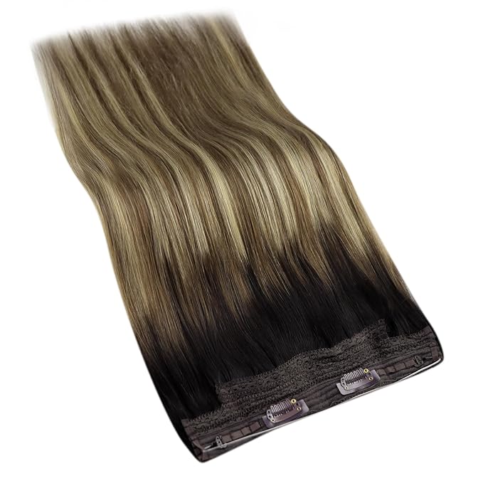 YoungSee 130G Wire Hair Extensions Brown Balayage Wire Human Hair Extensions Dark Brown Roots Blending into Medium Brown with Warm Blonde Highlights Thick Human Hair Wire Extensions for Women 20In