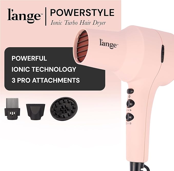 L'ANGE HAIR PowerStyle Ionic Turbo Hair Dryer | 1875W Fast Drying & Precision Styling for Long-Lasting, Frizz-Free Looks | Advanced Ionic Technology Smooths & Shines Hair (Blush)