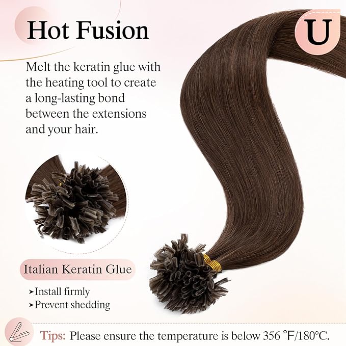 U Tip Hair Extensions Human Hair Pre Bonded Extensions Keratin Fusion Extensions K Tip Hair Extensions Real Human Hair Silky Straight Natural 50g/100 Stands 18" Medium Brown