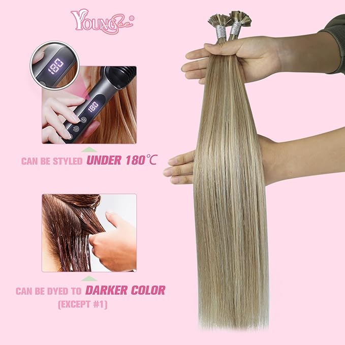 YoungSee K Tip Hair Extensions Human Hair Light Brown Highlight Ktip Human Hair Extensions Light Brown Highlights Blonde Ktip Natural Hair Extensions K Tip Human Hair Extensions for Women 18in 50s/50g