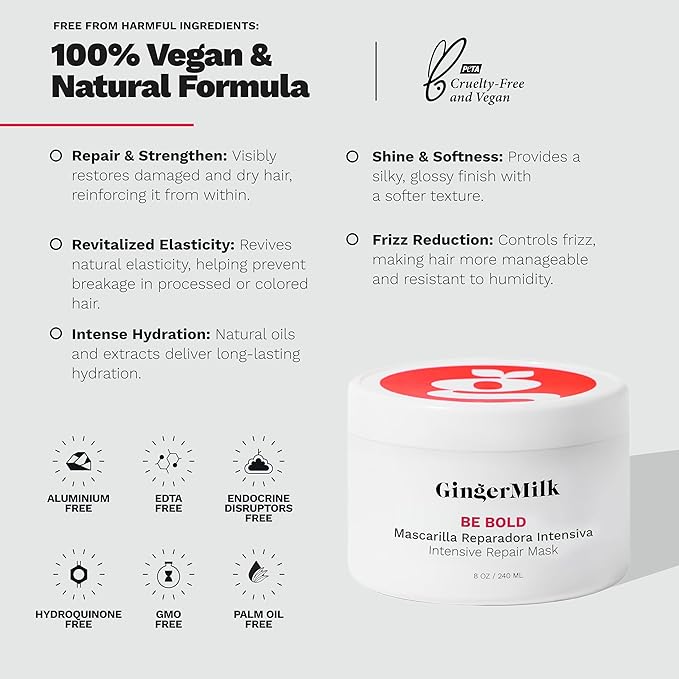Intensive Repair Hair Mask for Dry/Damaged Hair due to Coloring, Chemical Processes, hot styling tools and dryers | BE BOLD (8 oz.)