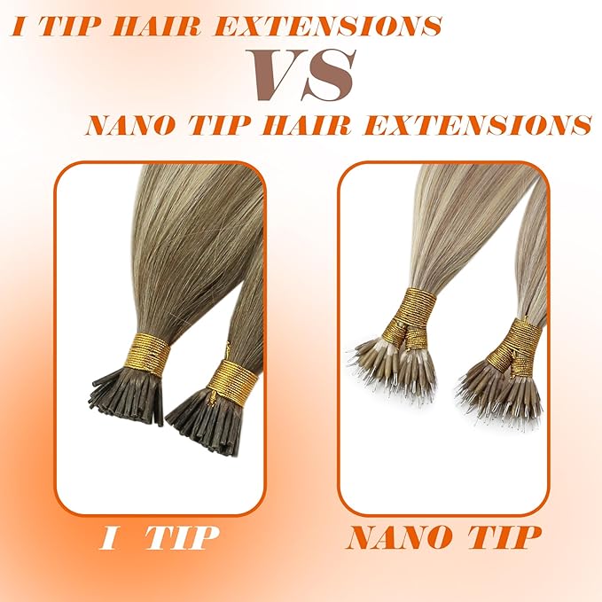 Sunny Balayage I Tip Hair Extensions Human Hair 50S I Tip Hair Extensions Light Blonde to Platinum Blonde Balayage Itips Hair Extension Soft Pre Bonded Hair Cold Fusion 22inch 50G