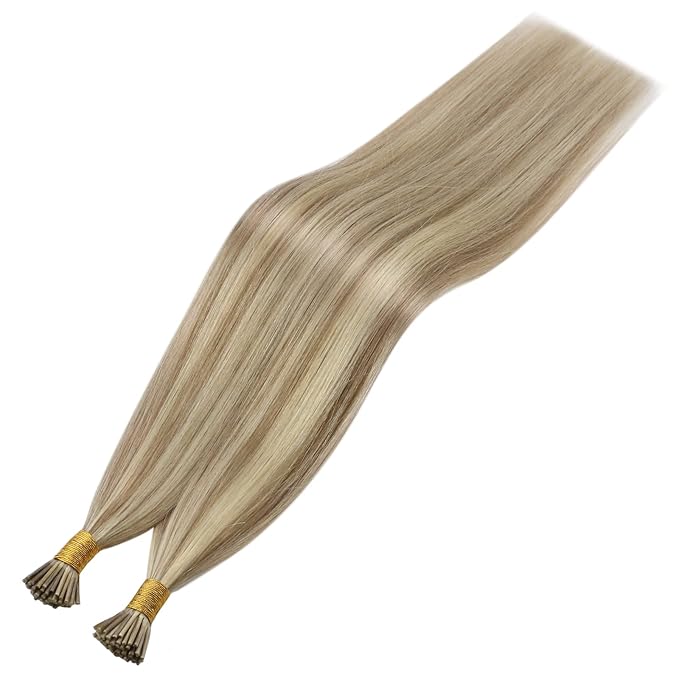 YoungSee I Tip Hair Extensions Blonde Itip Hair Extensions Real Human Hair Blonde Mix Golden Blond Highlight Itip Human Hair Extension Silky Straight 20 Inch 50g 50s