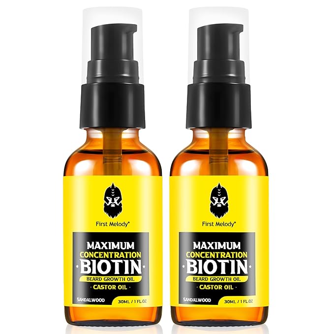 Beard Oil,Maximun Thickening Biotin, with Castor Oil and Argan & Jojoba Oils, Promotes Beard Growth, Styles, Strengthens & Softens Beards & Mustaches,1 Ounce*2(2 Pack)