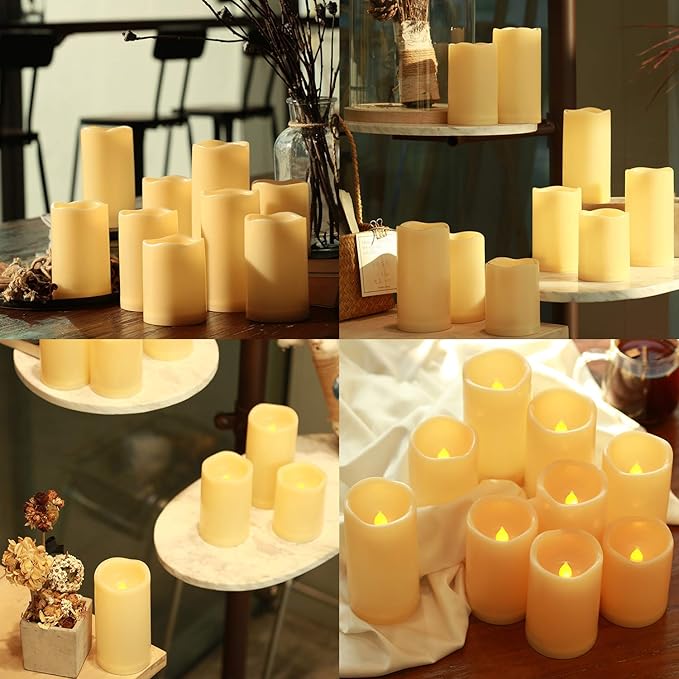 9pcs Flameless Flicking LED Candles with Remote, Battery Operated Outdoor Waterproof Candles, Electric Candle for Dining Tables and Fireplaces
