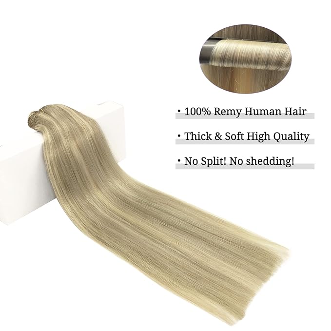 DOORES Clip in Hair Extensions Real Human Hair, Light Blonde Highlighted Golden Blonde 150g 9pcs 18 Inch, Real Hair Extensions Clip in Human Hair Natural Thick Human Hair Extensions Clip ins Straight