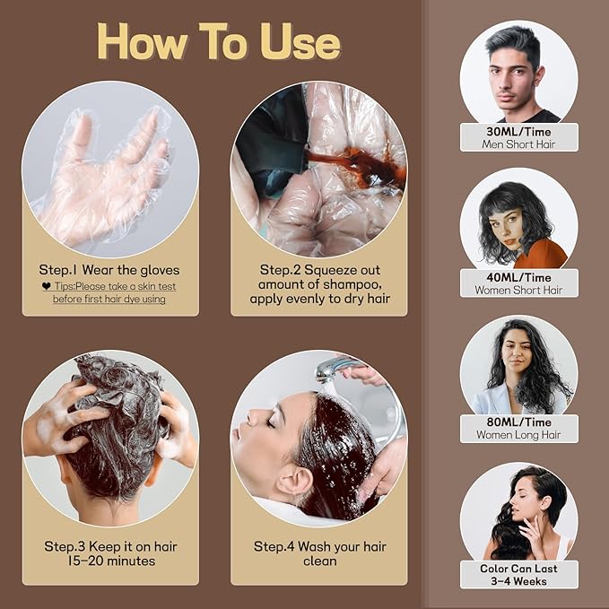 Dark Brown Hair Dye Shampoo, Hair Color Shampoo for Women, 3 in 1 Hair Dye for Gray Hair 100% Grey Hair Coverage/Instant/Herbal Ingredients 17.6 OZ